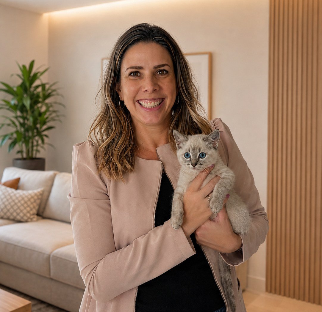 Dra. Agnes Bueno segurando um filhote de gato
